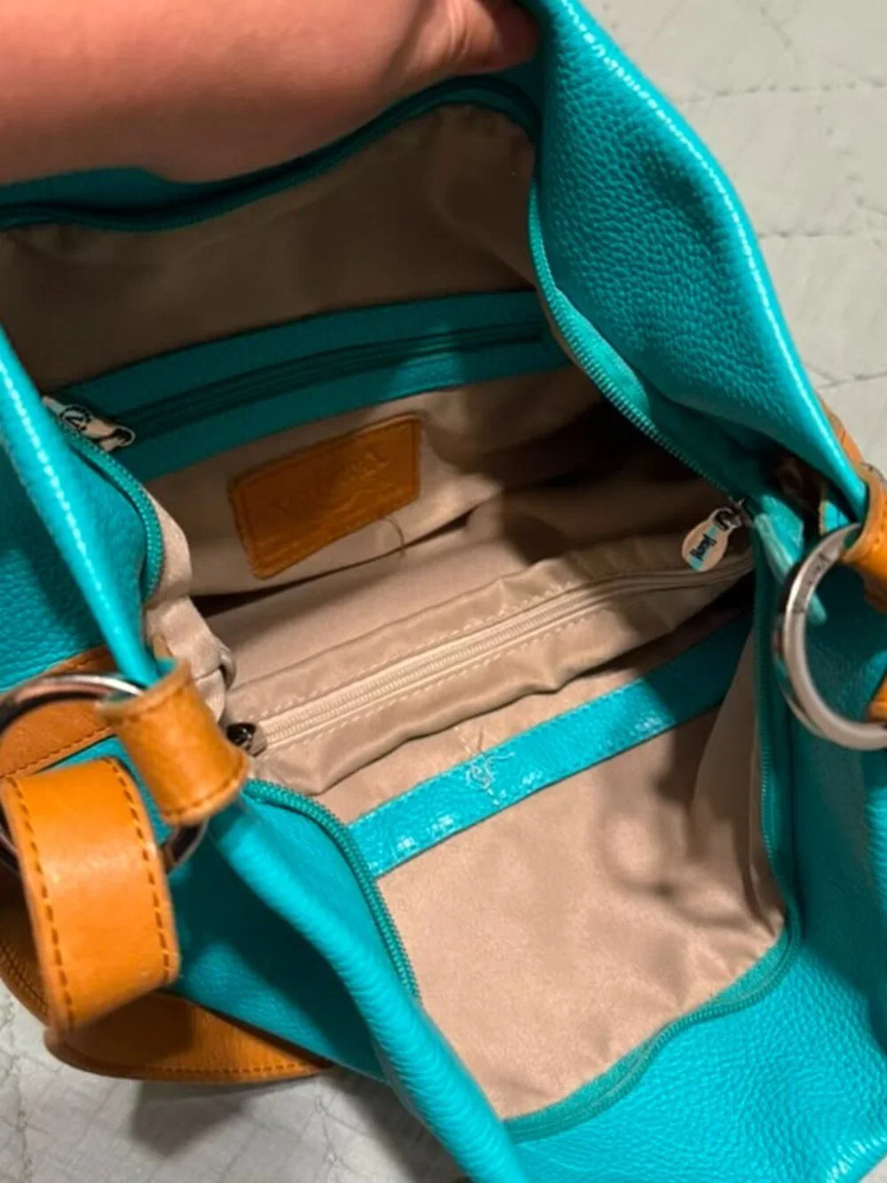 Valentina Turquoise Pebbled Leather Hobo with Brown Strap